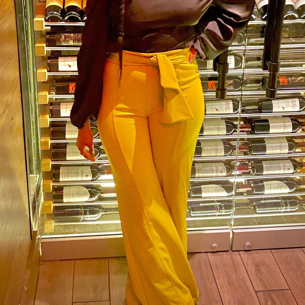 Lime green wide-leg pants. Size L